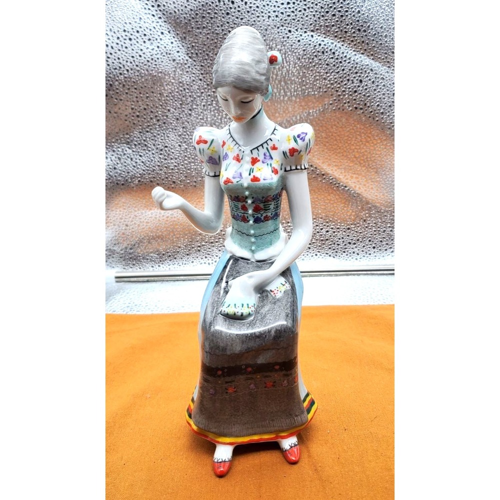 VTG‎ Hollohaza Hungarian Porcelain Seamstress Figurine 9.5" Hand Painted Hungary